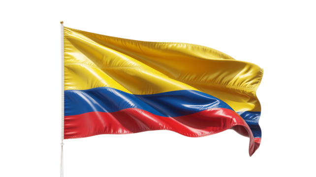 Waving Colombian flag, isolated on transparent background