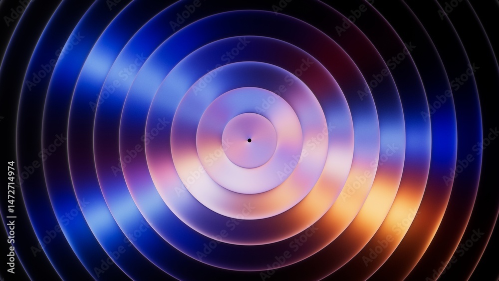 Fototapete 3d rendering of layered rings with iridescent gradient effect. Abstract geometric background of holographic discs