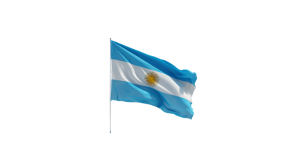 Waving Argentine flag, isolated on transparent background