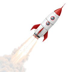 Space rocket with fire on transparent background