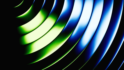 3d rendering. Abstract geometric background. Polished chrome texture with blue green gradient....