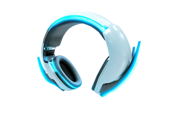 Gaming headset with blue LED lighting on a transparent background