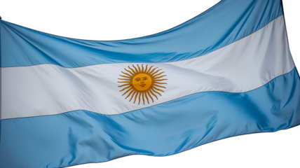 Waving Argentine flag, isolated on transparent background