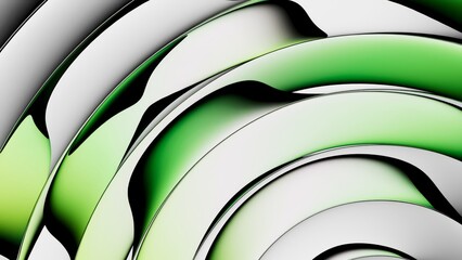 Abstract image of smooth, layered green and white glass curves forming a gradient pattern. Minimalist wallpaper