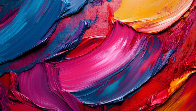 赤と青の厚い絵の具ストローク / Bold red and blue paint strokes on canvas