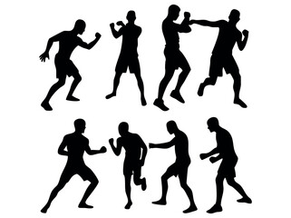 Boxing Martial Arts Silhouette Designs for Graphic Design, Boxing Silhouettes of Athletes in Action, boxing, martial arts, silhouettes, design, graphic design, sports, action, combat, fighting, punch,