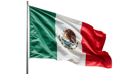 Mexican Flag Waving on Pole with Transparent Background