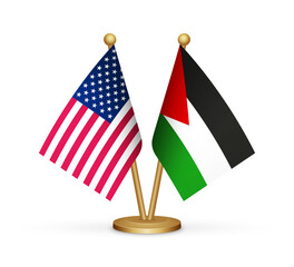 USA vs Palestine flags mockup 3d illustration. Versus flags of United states of america and Palestine transparent png