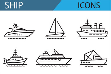 Set of Nautical Symbols for Boats, Ships, and Marine Travel