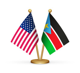 USA vs South Sudan flags mockup 3d illustration. Versus flags of United states of america and South Sudan transparent png