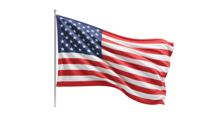 Waving United States flag, isolated on transparent background