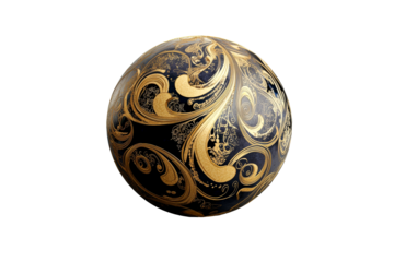 Decorative globe with gold patterns on a dark background