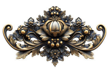 Ornate floral design featuring intricate detailing with a central circular element on a transparent background for elegant decor purposes