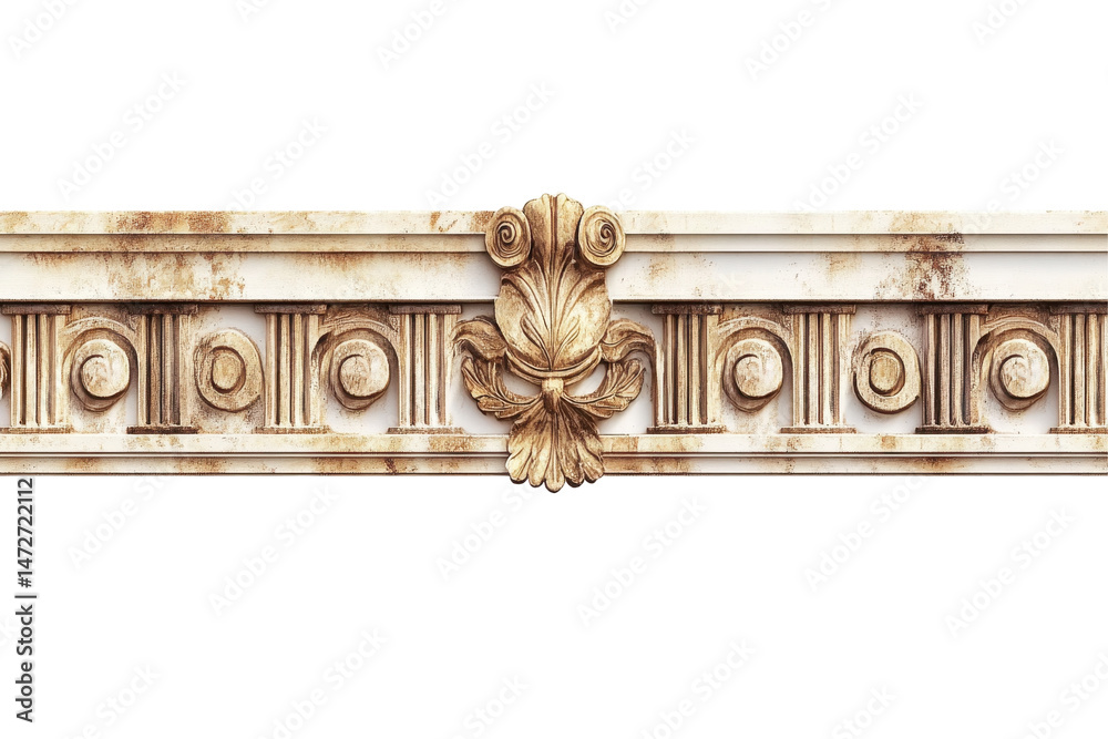 Aufkleber Ornate floral decor element featuring intricate golden scrollwork and a central flower design against a transparent background for versatile design applications