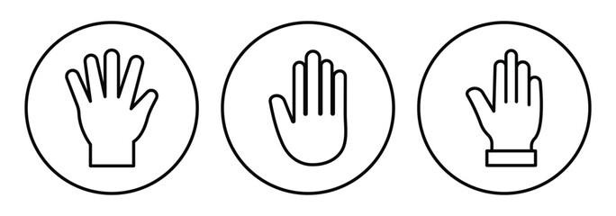 Raised hand icon.  Stop hand icon.  hand hello icon. 