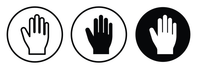 Raised hand icon.  Stop hand icon.  hand hello icon. 