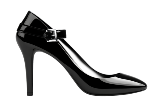 Elegant black high heel shoe with strap for formal occasions