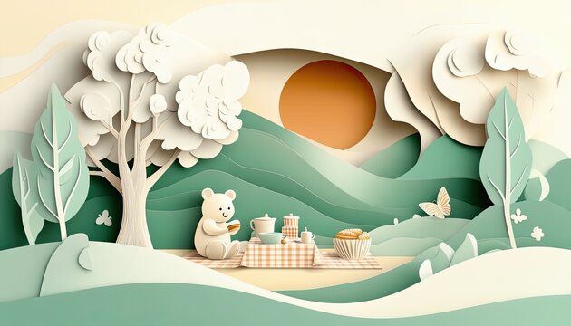 A whimsical and tender horizontal illustration for Teddy Bear Picnic Day - Powered by Adobe