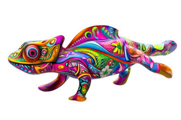 Fototapeta premium Colorful abstract chameleon sculpture with intricate designs