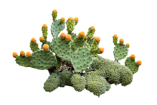 Vibrant orange prickly pear cactus on clear background