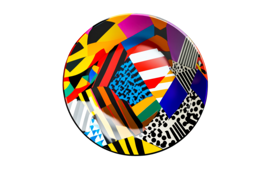 Colorful abstract patterned plate on a clear background