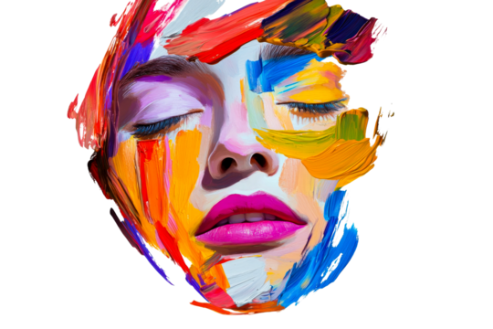 Vibrant abstract face art on a transparent background