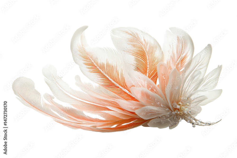 Poster elegant feather design featuring soft hues of orange and white, perfect for artistic projects or dec