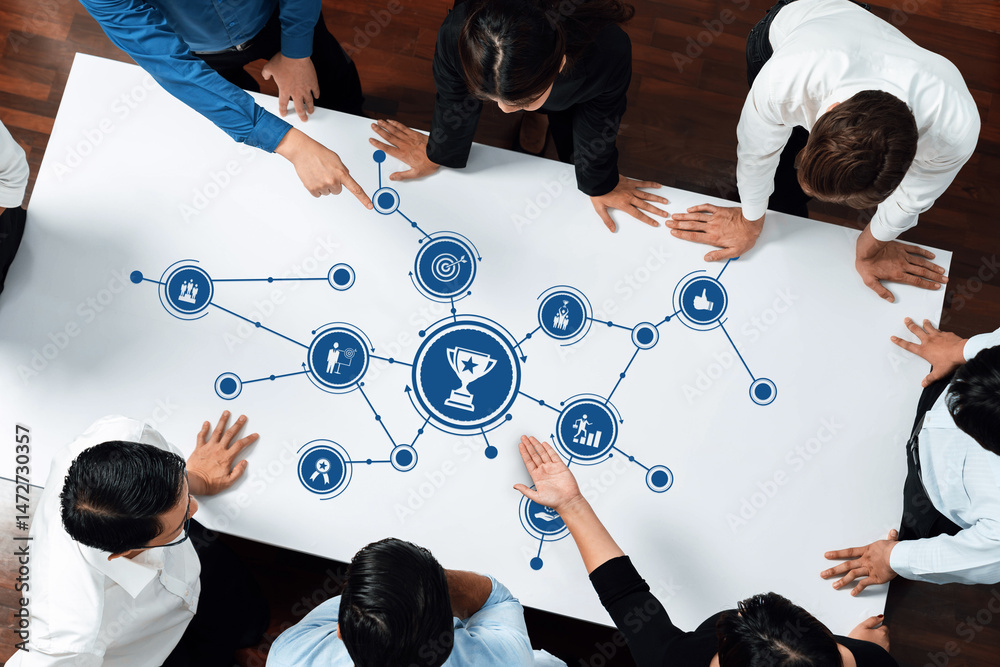 Leinwandbilder a diverse group of professionals collaborates over a smart design on a table, discussing business st