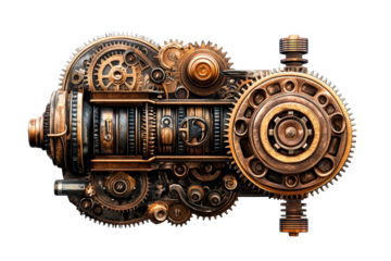 Steampunk inspired clockwork mechanism with intricate gears and cogs