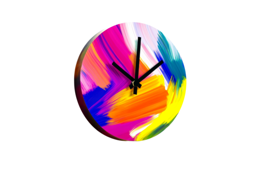 Colorful abstract wall clock with vibrant paint strokes design