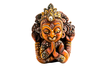 Exquisite wooden sculpture of a deity with intricate details