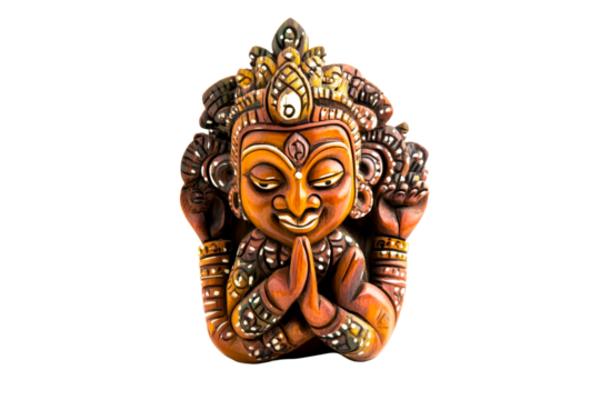Exquisite wooden sculpture of a deity with intricate details