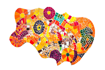 Colorful mosaic art piece with vibrant patterns and shapes