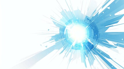 Obraz premium Blue light burst with radiating beams on a white background abstract design.