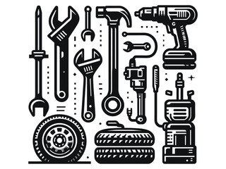 Obraz premium Garage Items Vector Icon Pack 