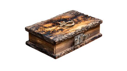 A vintage key box made from burnt wood, isolated on a transparent background.