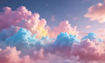 Fuzzy pink, blue, yellow ombre; ethereal, cotton candy cloudscape backdrop , gradient, whimsical, art
