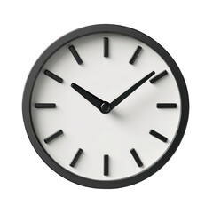 Minimalist wall clock with white face and black hands isolated on white