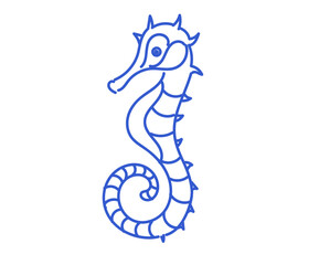 Blue Seahorse Illustration, Coastal Minimalist Design