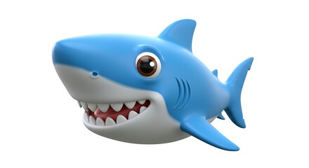 Obraz premium Cartoon Shark Smiling with Teeth Showing on a White Background
