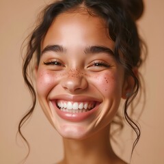 National skin care day- Natural Beauty Portrait – National Acne Positivity Day with Confident Smiling Woman
