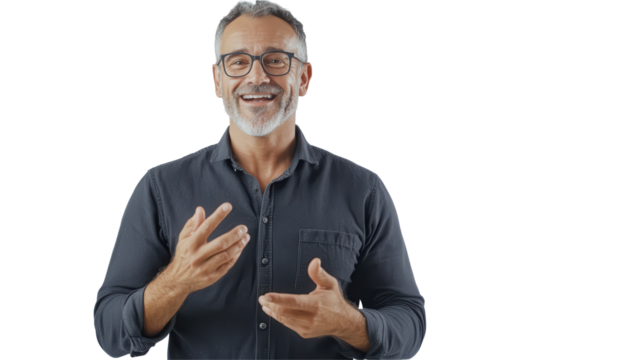Woman smiling with glasses and gesturing thumbs up, wearing a white blouse, in a bright and minimalistic environment, likely indoors, during daytime