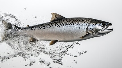 Fototapeta premium Magnificent Salmon Leaping Through Clear Water, A Symbol of Freshness