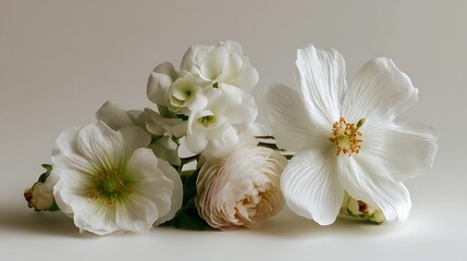 A white flower arrangement with four flowers on a white background 