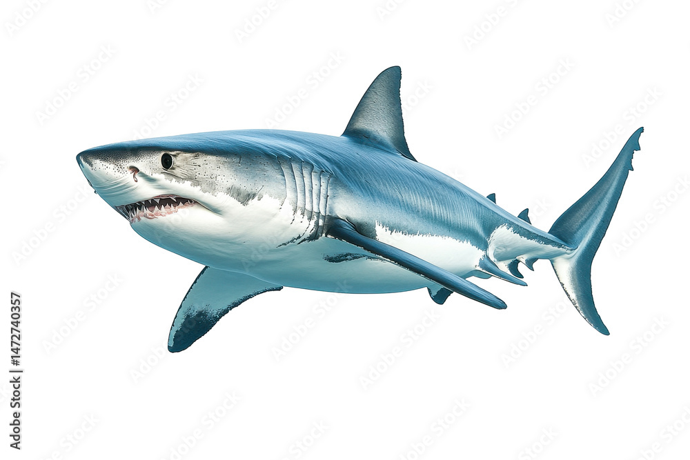 Poster realistic representation of a shark swimming in clear water showcasing its streamlined body and powe