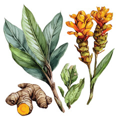 Obraz premium Turmeric root, cut-out illustration of healthy spice