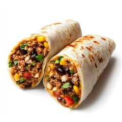 Delicious Spicy Burrito Wrap with Mexican Flavors: A Perfect Fast Food Meal Packed with Beans, Rice, and Jalapeño in a Crispy Tortilla