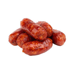 Fototapeta premium Juicy grilled sausages stacked together, glistening with savory glaze, perfect for barbecue or hearty meal. rich color and texture make them look appetizing and flavorful