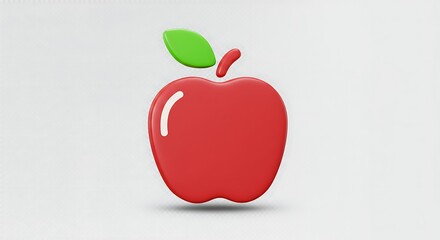 Obraz premium Stylized Red Apple with Green Leaf Isolated on White