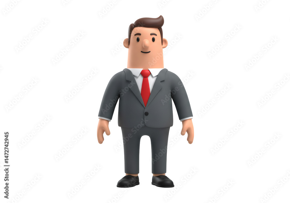 Fototapete 灰色のスーツと赤いネクタイを着た3dビジネスマンキャラクター 全身の姿勢と透明な背景の現代的なイラスト